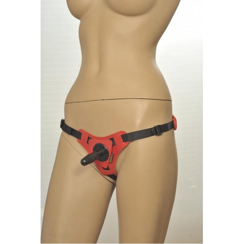 Красно-черные трусики с плугом Kanikule Strap-on Harness Anatomic Thong